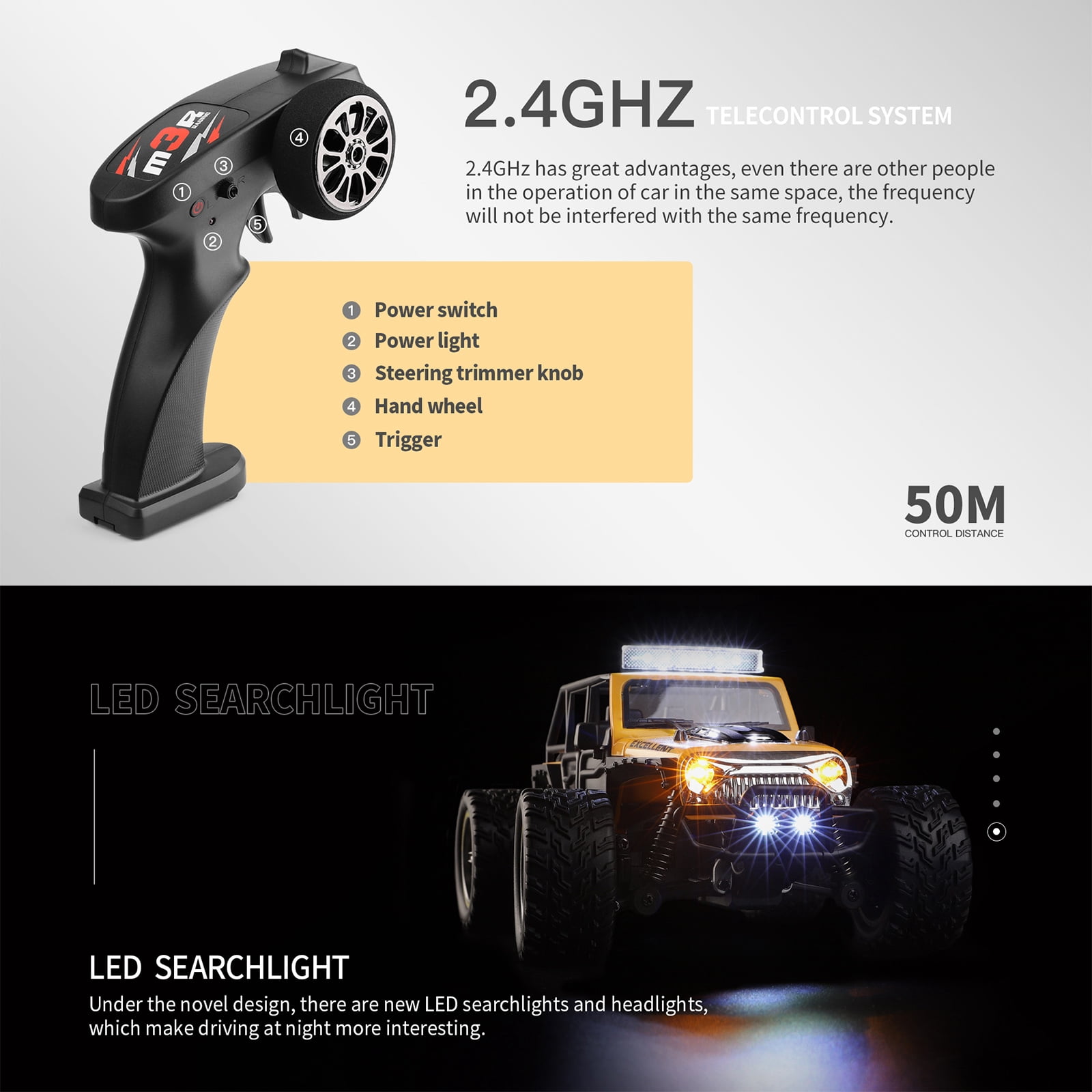 Bruce&Shark WLtoys 22201 RC Car, 1:22 Scale 2.4GHz Remote Control Car, 2WD Off Road RC Truck with LED Light for Kids and Adults