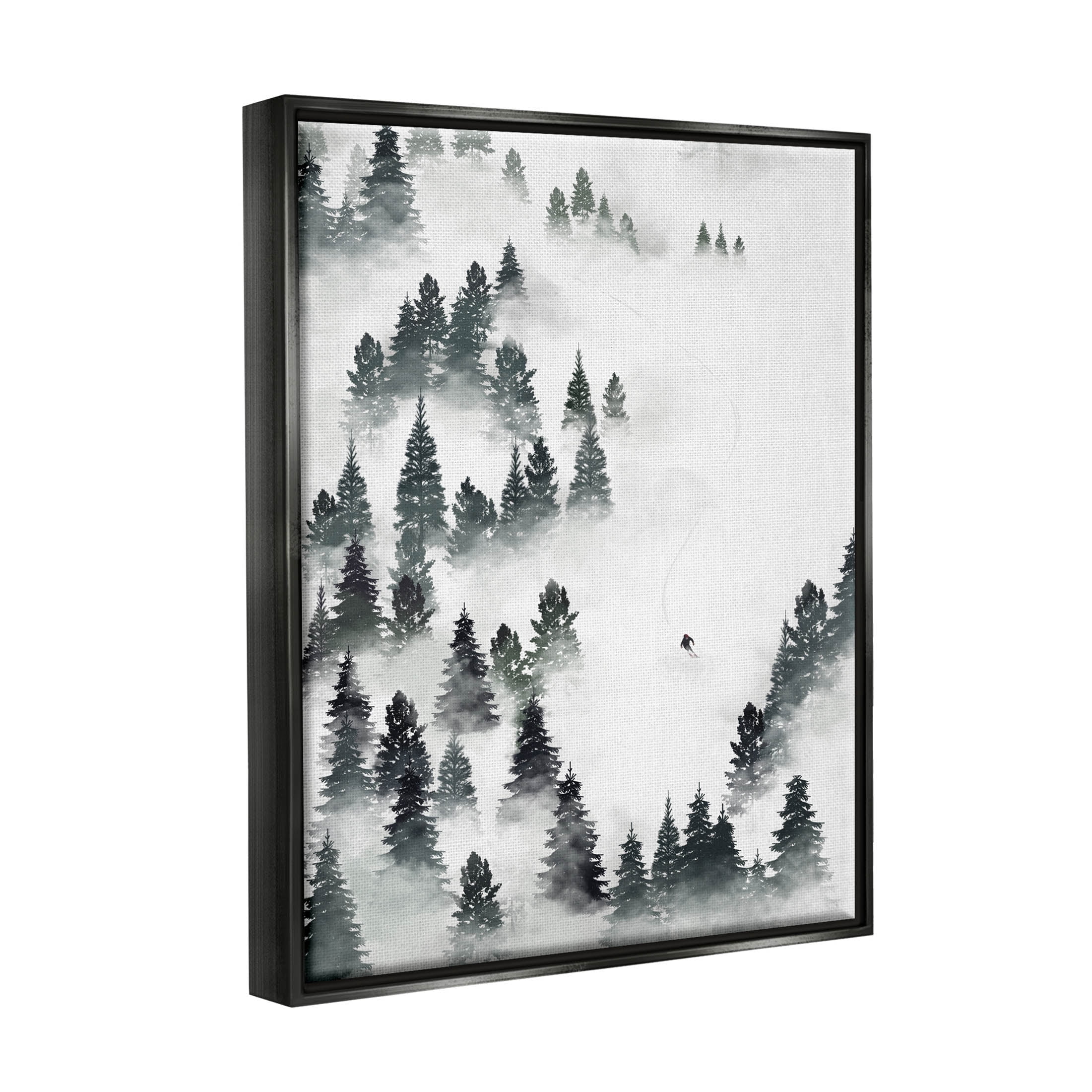Stupell Industries Winter Ski Slopes Mountain Graphic Art Jet Black Floating Framed Canvas Print Wall Art, Design by Ziwei Li