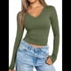 thumbnail image 3 of Camisas de Larga para Mujer, Moda de Otoño 2025, Cuello en V, Blusas Básicas, Blusas Ajustadas Y2K, Conjuntos Verde M, 3 of 8