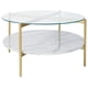 thumbnail image 1 of Mesa de cóctel con tapa de vidrio con estante inferior de imitación de mármol, transparente y dorado Benzara Inc BM226524, 1 of 2