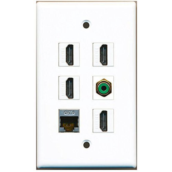 RiteAV - 4 HDMI 1 Port RCA Green 1 Port Shielded Cat6 Ethernet Wall Plate