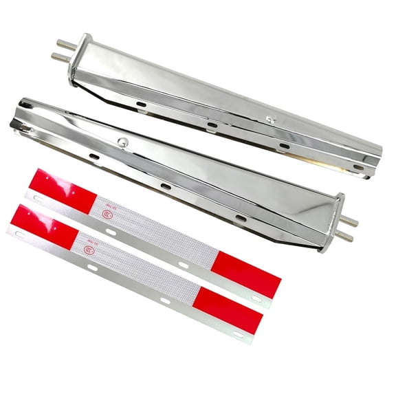 Stainless Steel Straight Spring Loaded Mud Flap Hangers Brackets Mudflap Holders Mounts Set 1-1/8" Bolt Spacing 30" Length with Aluminum Reflective Tapes fit for Semi Trucks, 2 pcs