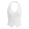 thumbnail image 4 of Women's Halter Tank Top, V Neck Sleeveless Button Front Open Back Cami, Ribbed Knit Fitted Casual Top for Summer Vacation, 4 of 4