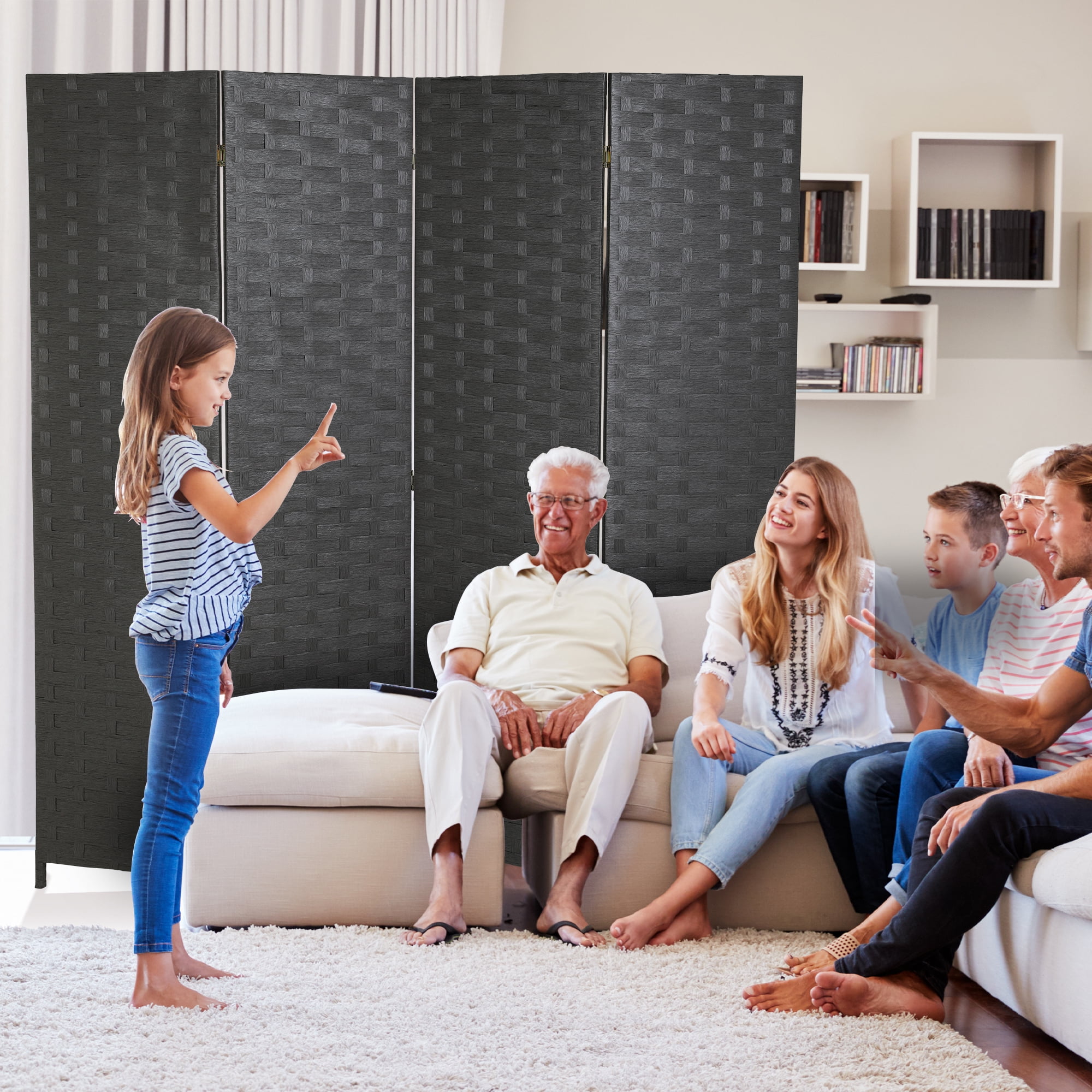 CL.HPAHKL 4 Panel Room Divider, 6 ft Room Partitions and Dividers Freestanding Wall Divider Panels Portable Folding Screen with Two-Way Hinges for Home Office Bedroom Bathroom Dressing Room, Gray