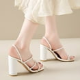 thumbnail image 5 of THDHVS Womens Dress Shoes,Sandals Women,Women's Fashion Casual Summer New Large Size Solid Color Square Head Thick Heel High Heels White 8.5, 5 of 6