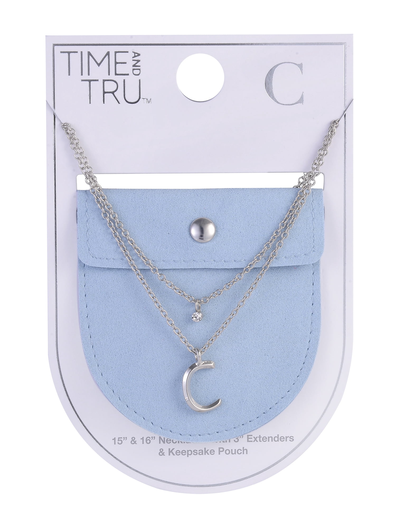 Time and Tru Silvertone Rolo Chain 2 Row Initial "C" Pendant Necklace