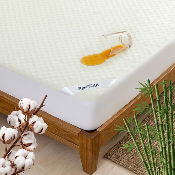 RestTwill Queen Waterproof Mattress Protector, OCS certified Organic Cotton Blended, Breathable Rayon Blended, Noiseless TPU Backing Bed Cover, 18" Deep Pocket
