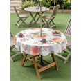 thumbnail image 4 of Outdoor Tablecloth with Umbrella Hole for Patio/Picnic/Party/Camping, Peach Waterproof Table Cloth Round Cover Washable, Spring Floral Green Leaf Botanical Pink Fruit (Dia 54"), 4 of 8