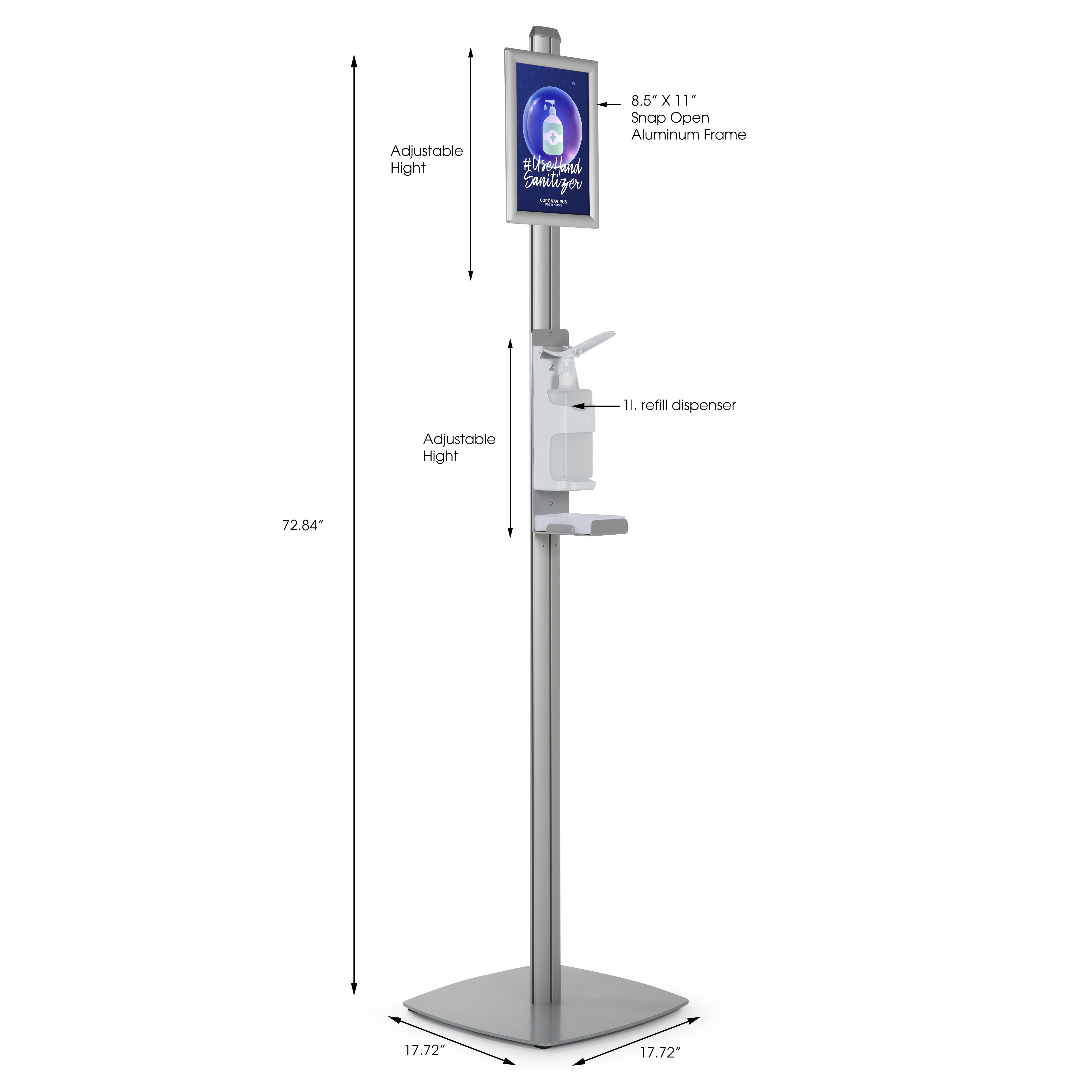 M T Displays Floor Standing Commercial Hand Sanitizer Dispenser 1000 mL. 33.8 oz. for Liquid Lotion Soap or Sanitizing Products Manual Push Bar