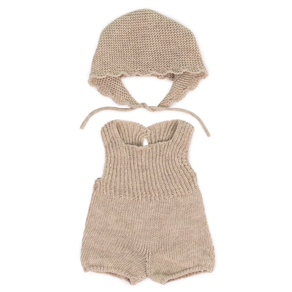 Miniland Clothes for Dolls 15'' Knitted Outfit Rompers & Bonnet - ECO, Made in Spain, Quality, Role Play, Educational