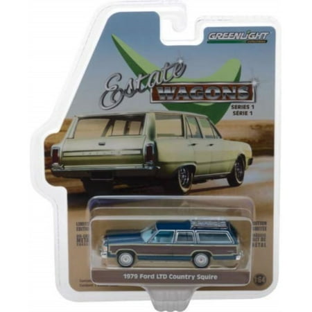 1979 Ford LTD Country Squire w/ Roof Rack Midnight Blue w/ Wood Paneling 1/64 Diecast Model Car by