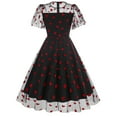 thumbnail image 3 of IBTOM CASTLE Women's 1950s Vintage Dress Short Sleeve Heart Print Mesh Retro Evening Prom Cocktail Party Swing A-Line Dress for Valentine's Day L Black - Red Heart, 3 of 8