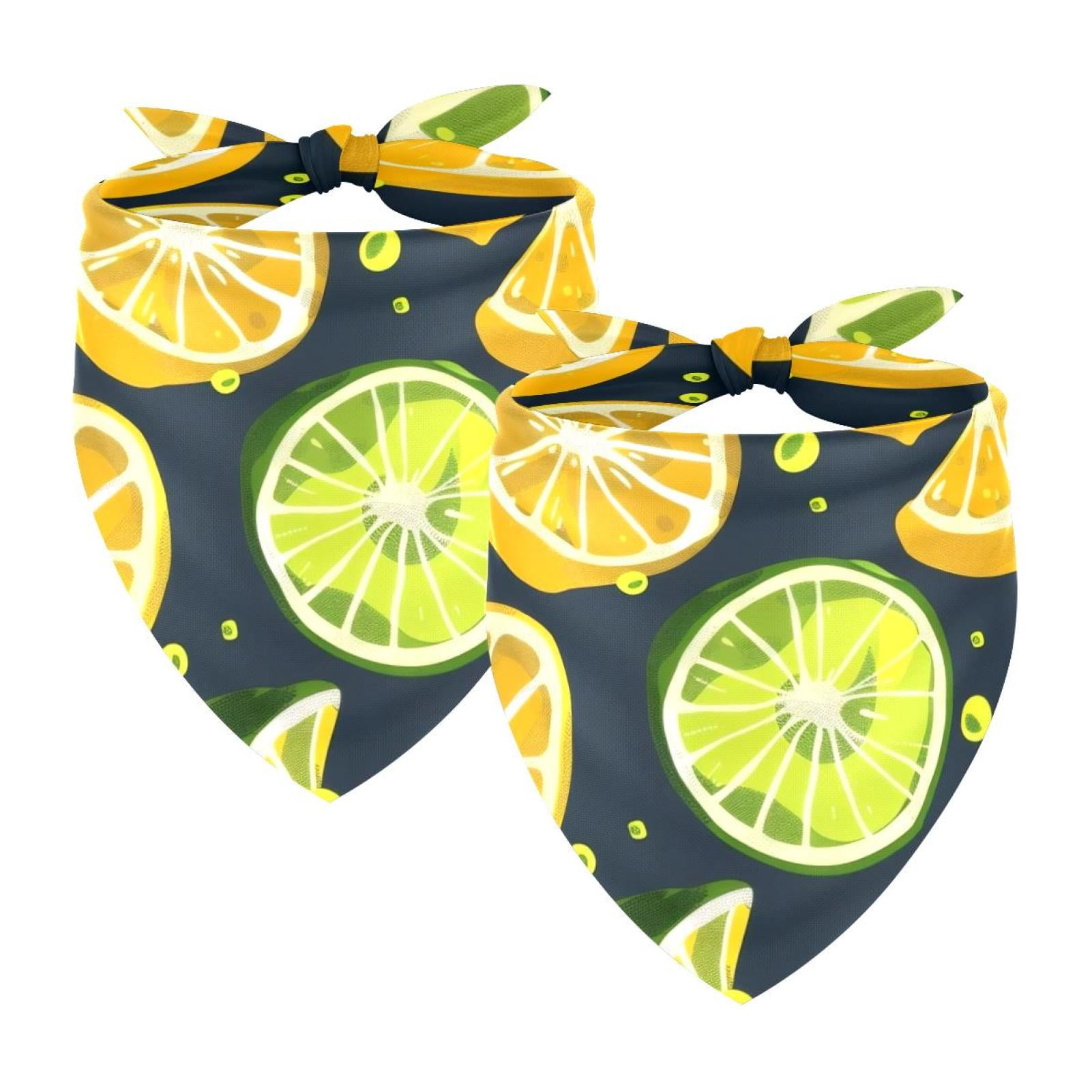 PhooArto Lemon Citrus Lime Pattern Dog Bandanas 2 Pack Soft Washable Pet Scarf Triangle for Large Dogs Puppies and Cats
