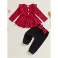 thumbnail image 2 of Sylvamorning Baby Girls Fall Outfits Bow Love Heart Pattern Ruffle Tops Crew Neck Long Sleeve Tops with Pants 2 Pcs Set for Newborn, 2 of 8