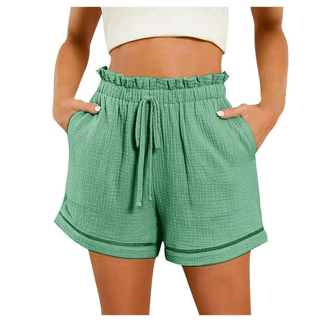 Women's Fashion Spring And Summer Solid Color High Waist Pocket Loose Wide Leg Shorts (4)