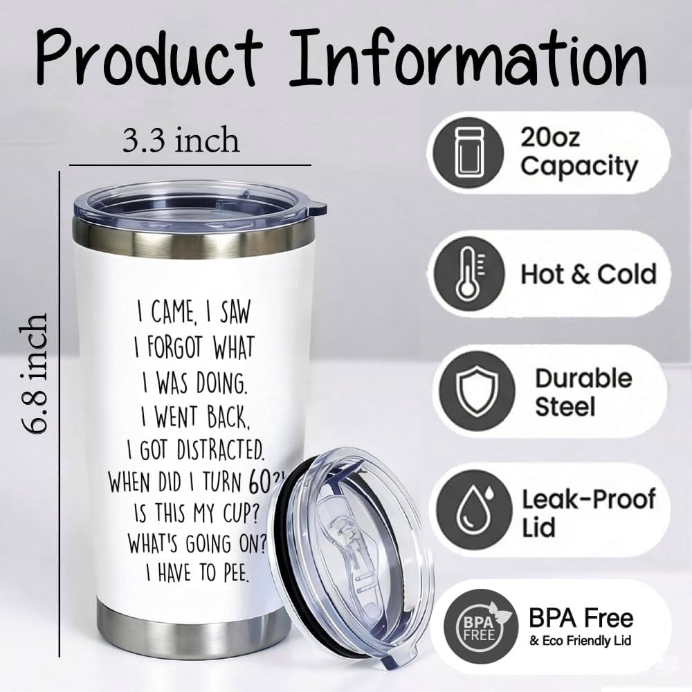 Funny 60th Birthday Gifts for Women Men - 60 Year Old Birthday Gifts for Her Him, Turning 60 Year Old 20oz Stainless Steel Tumbler, Happy 70th Bday Gift for Mom Dad Wife Friends Grandpa Grandma