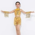 thumbnail image 2 of Mercatoo Kids Girls Sparkly Sequins Latin Outfit Crop Tops Shorts with Gloves 3 Piece Modern Jazz Cha Cha Dance Clothes Set, 2 of 8