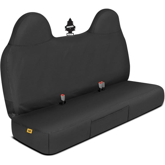 Caterpillar Custom Fit Front Black Bench Seat Cover with Utility Pockets for Ford F250 / F350 / F450 / F550 (1999-2007) - Durable Grey Oxford Super Duty Interior Truck Seat Cover Bundle