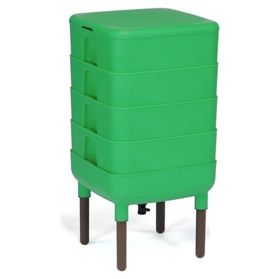 FCMP Outdoor Essential Living Worm Composter Bin, 4-Tray Indoor System, Green