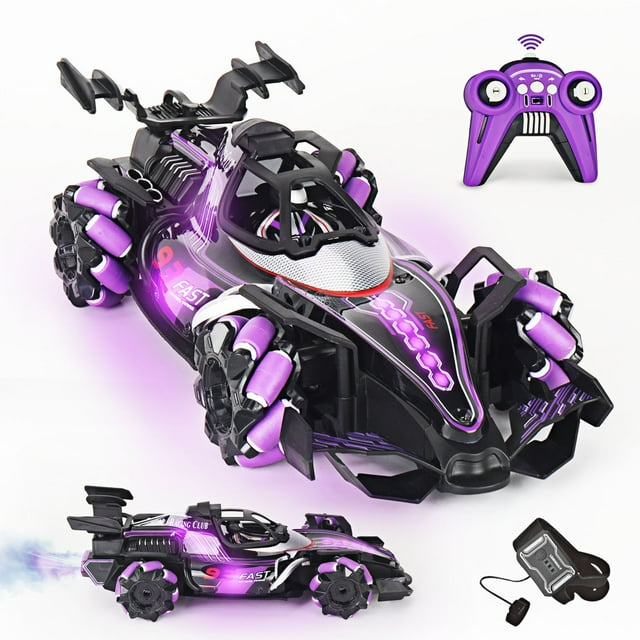 BKER Kids Remote Control Stunt Car: 4WD Light Up Spray Drift Car With Gesture Sensing Technology For Ultimate !