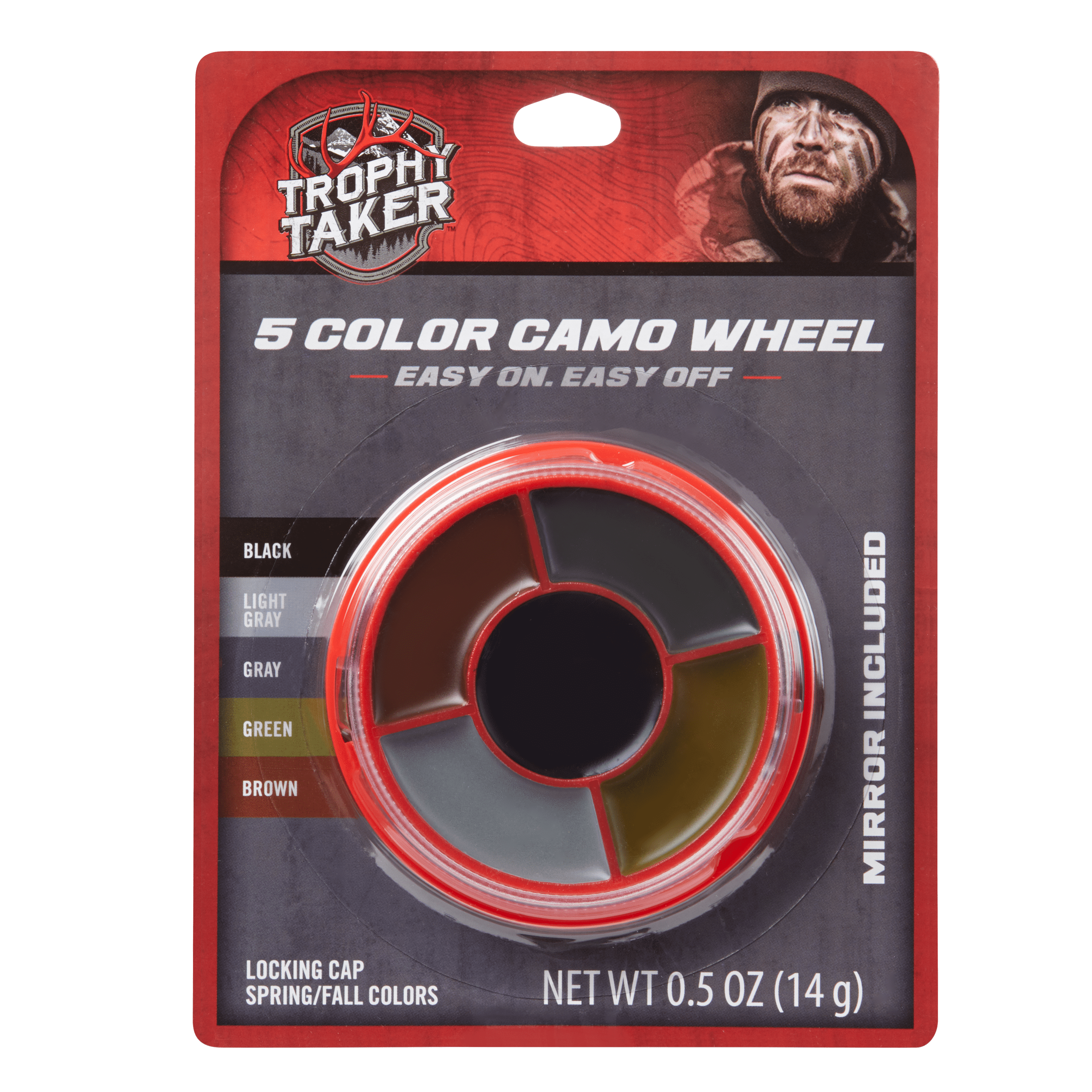 Trophy Taker 5 Color (Black, Light Gray, Gray, Green & Brown) Hunting Camo Wheel Facepaint