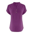 thumbnail image 5 of EWASWON Women's Cotton Linen Short Sleeve V-Neck Button-Up Loose Blouse for Casual Office Outdoor Summer,Purple,2XL, 5 of 5