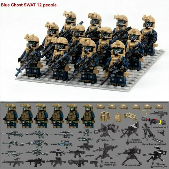 NWJ Building Blocks Toy Set, Assembly Tactical Team Minifigures, 12-Piece Action Figures with Accessories, Kids' Gift for Boys and Children