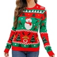 thumbnail image 1 of 2DXuixsh Chandail pour Femmes Mode de Noël Contraste Bonhomme de Neige Cerf Jacquard Manches Longues Col Rond Tricoté Rouge Taille g, 1 of 7