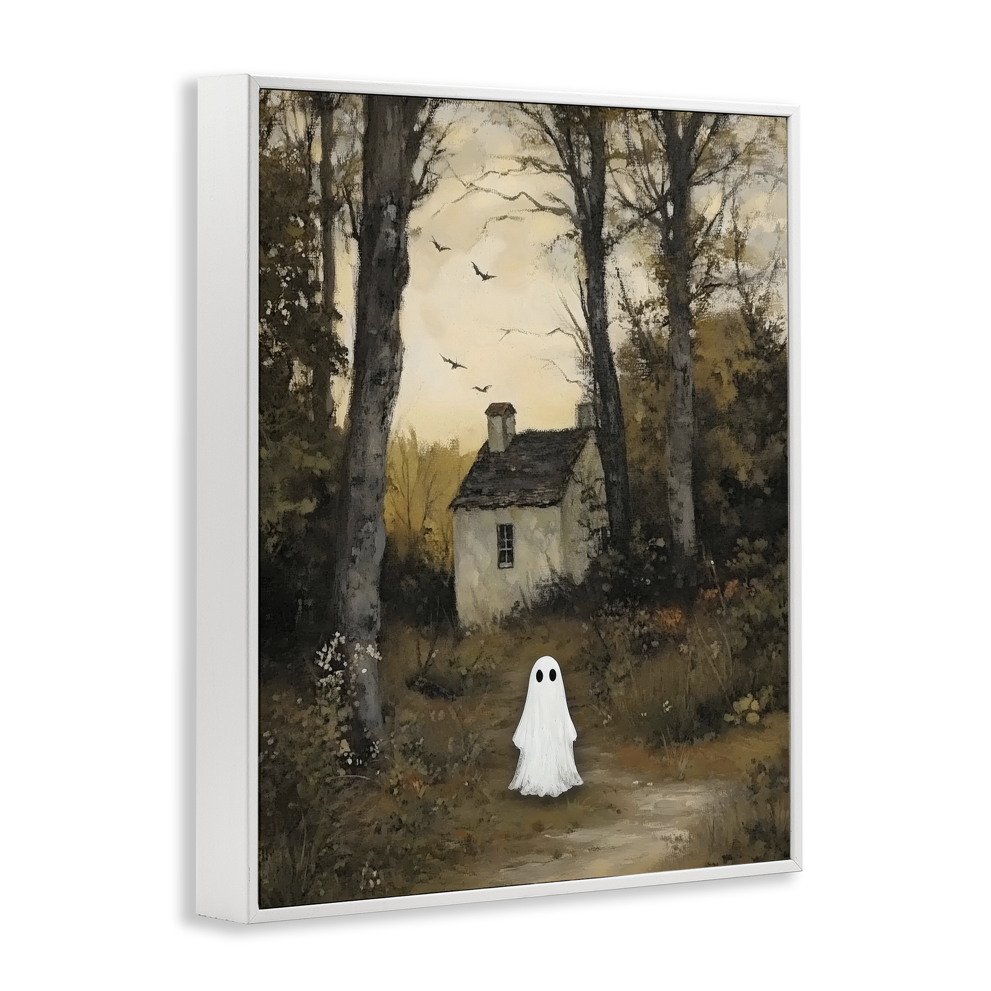 Little Ghost in Cottage Forest White Framed Giclee Art, design by Arlington Prints