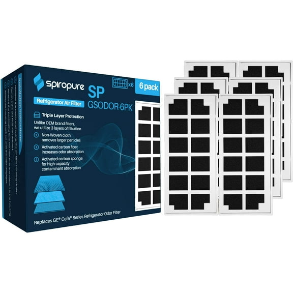 SpiroPure Refrigerator Fresh Air Filter Replacement for GE ODORFILTER (6 Pack)