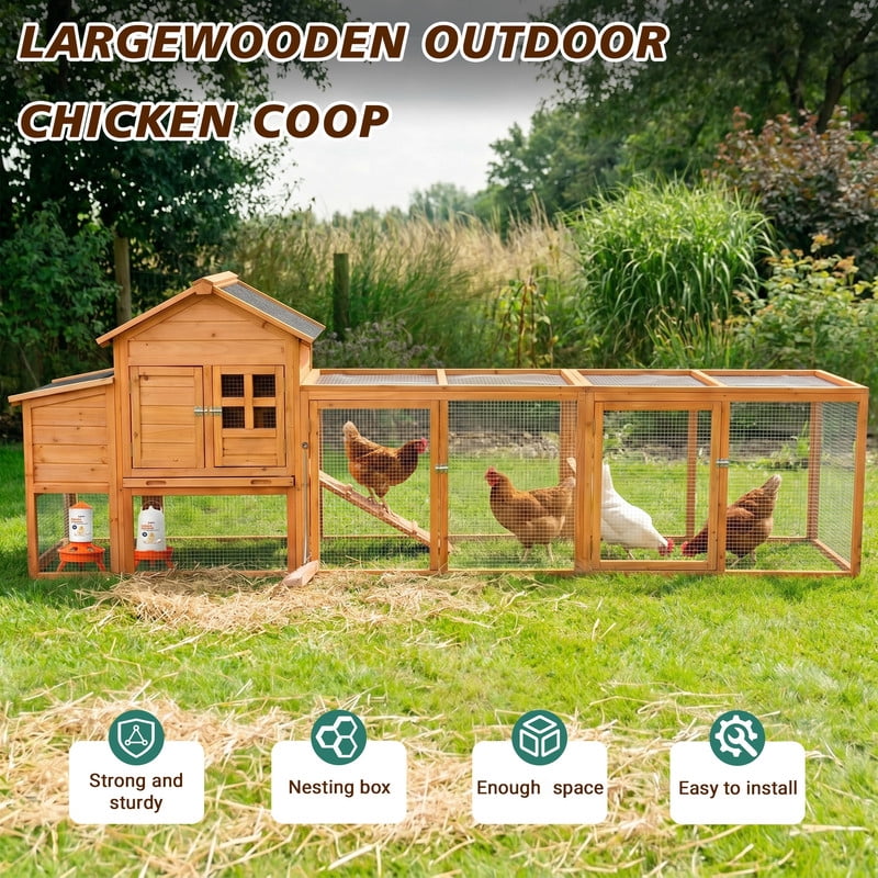 120" Chicken Coop with Lockable Nest Box and Removable Tray, Hen House for 4-6 Chickens, Outdoor Pet Shed with Runs