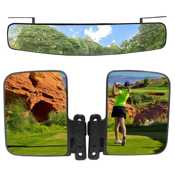 WLOOD Golf Cart Folding Side Mirrors and Rear View Mirror 16.5" Extra Wide Panoramic Golf Cart Mirrors Fits for Club Car EZGO Yamaha Combo Pack
