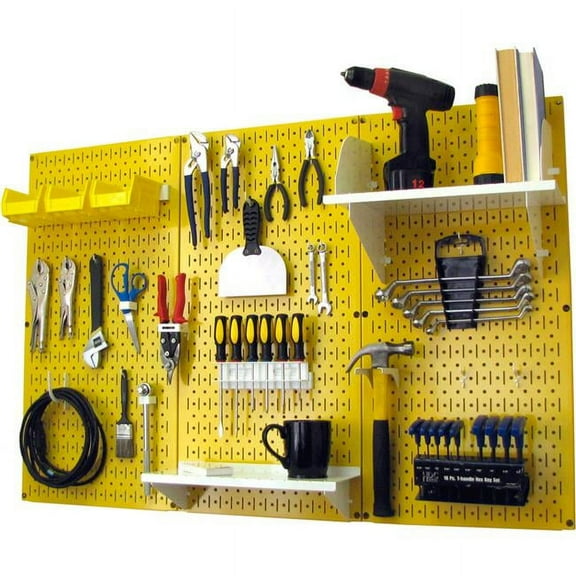 Pegboard Standard Tool Storage Kit, Yellow & White - 48 x 32 x 9 in.