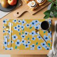 thumbnail image 2 of Blue Artwork Floral Placemats Set of 12 Abstract Art Botanical Yellow Place Mats Indoor Wipeable Table Mats Washable Cloth Dining Table Placemats for Kitchen Holiday Party Home Decor 13x19 Inch, 2 of 9