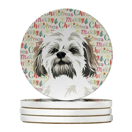 

Shih-Tzu Silver Gold and White #1 Christmas Large Sandstone Coasters Pack of 4 4 in x 4 in