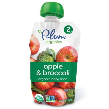 Plum Organics, Organic Baby Food, Stage 2, Apple & Broccoli, 4 oz(pack of