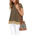 thumbnail image 2 of JWD Women's Tops Short Sleeve Lace Trim O-Neck A Line Tunic Blouse FP Panther khaki-L, 2 of 5