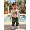 thumbnail image 2 of RUINIXCW Baby Girl Fall Outfits Bow Print Long Sleeve Romper Camouflage Pants and Bow Headband 3 Piece Set, 2 of 7