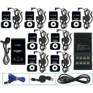 EXMAX® EX-100 Wireless Tour Guide System Translator Device for Courtroom Church Translation Simultaneous Language Interpretation City Tour Travel (1 Transmitter 8 Receivers 16-port Charging Station)