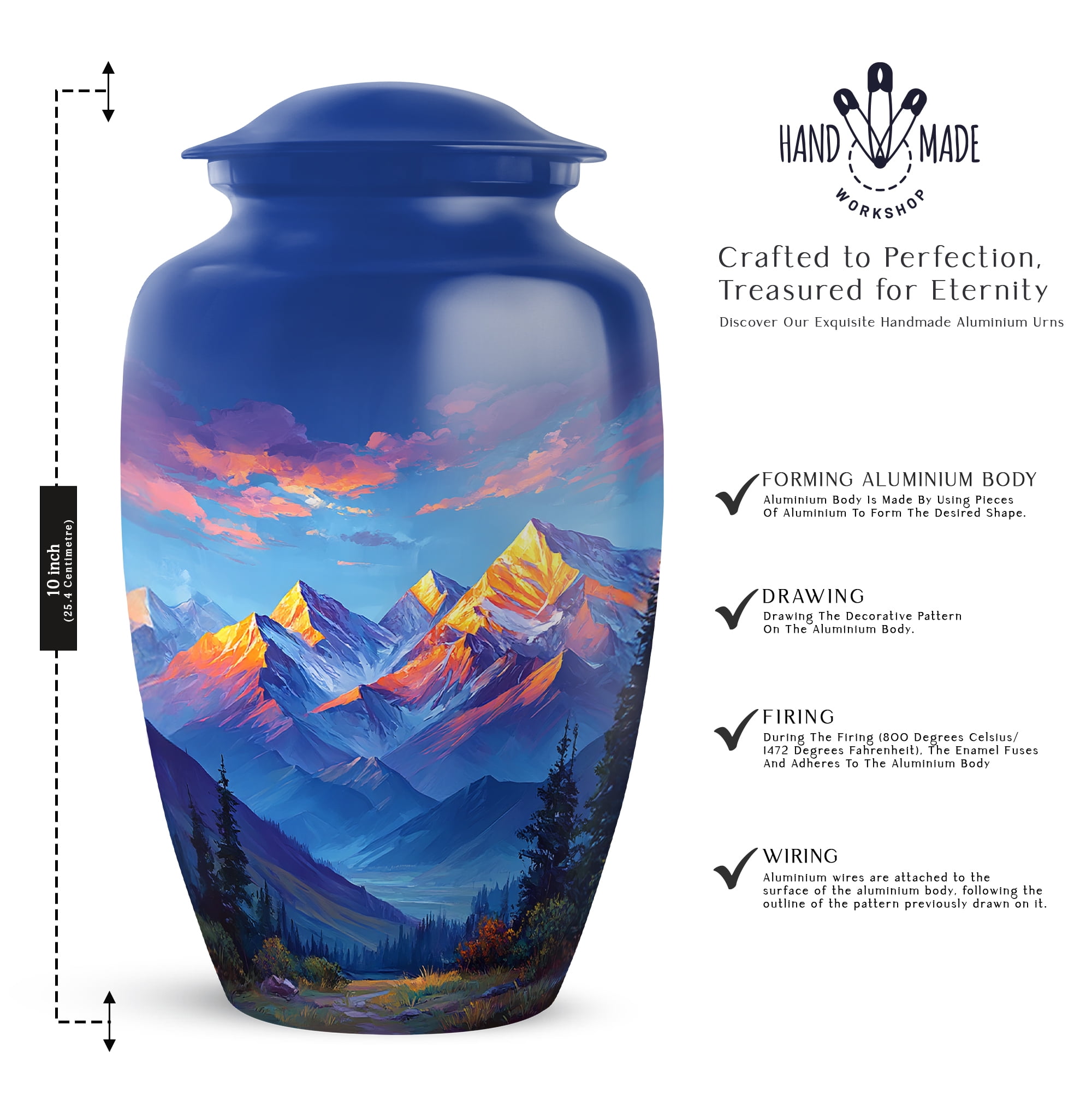 Mountain Funeral Cremation Urn For Adult Female - Blue Urns For Human Ashes For Burial - Large Decorative Urn For Human Ashes For Man And Woman 10 Inch - Adult Urns For Men & Woman