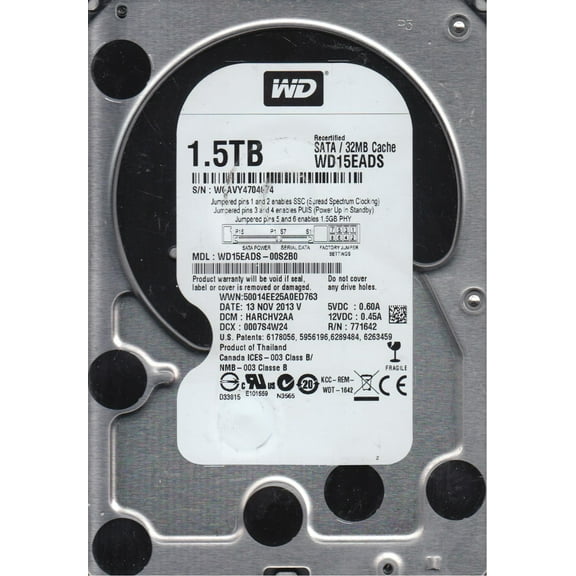 WD15EADS-00S2B0, DCM HARCHV2AA, Western Digital 1.5TB SATA 3.5 Hard Drive