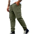 thumbnail image 5 of Kilaqueen Cargo Pants for Men Solid Color Drawstring Elastic Waist Pants with Pockets Hiking Travel Athletic Stretch Pants, 5 of 8