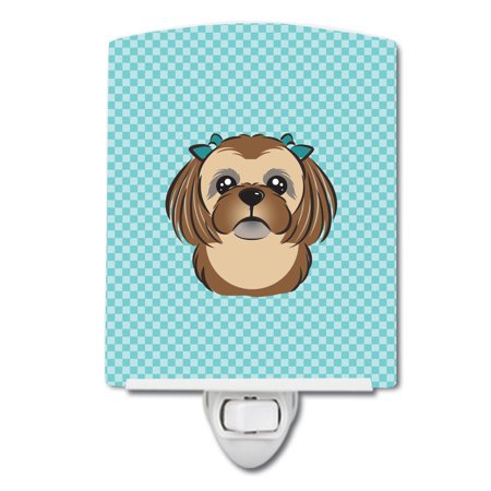 

Caroline s Treasures BB1187CNL Checkerboard Blue Chocolate Brown Shih Tzu Ceramic Night Light 6x4x3 multicolor