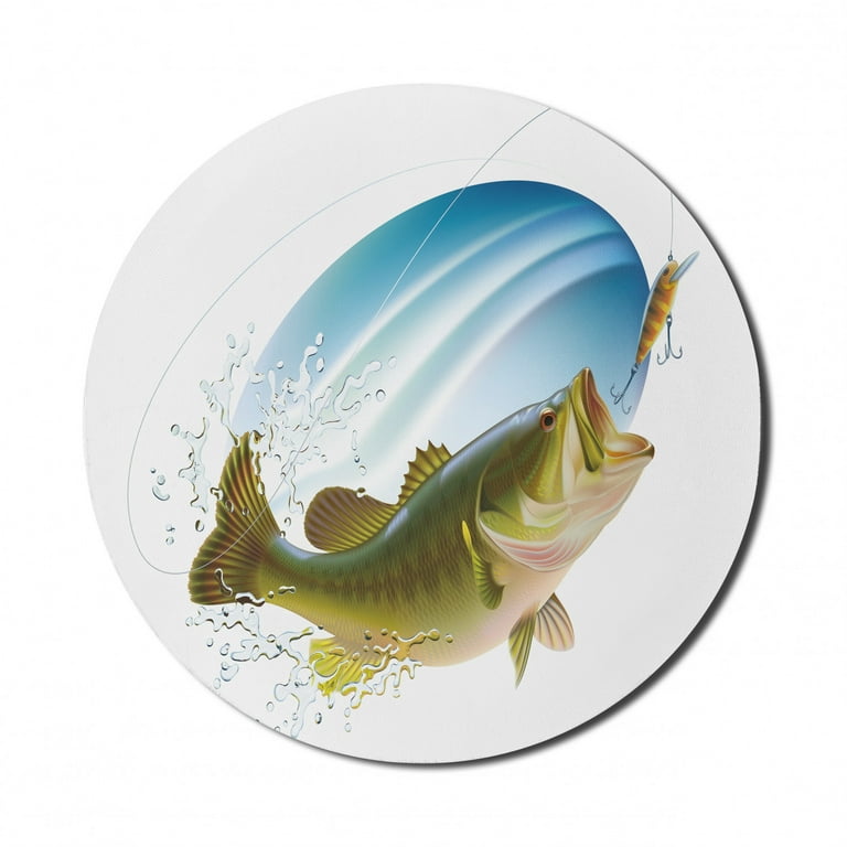 Fishing Mouse Pad for Computers, Largemouth Sea Bass Catching a Bite in  Water Spray Motion Splashing Wild Image, Round Non-Slip Thick Rubber Modern  Gaming Mousepad, 8 Round, Green Blue, by Ambesonne 