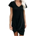 thumbnail image 2 of WHLBF Womens Plus Size Dress Fashion Short Sleeve Solid Casual V-Neck Mini Dress Black 8(L), 2 of 5