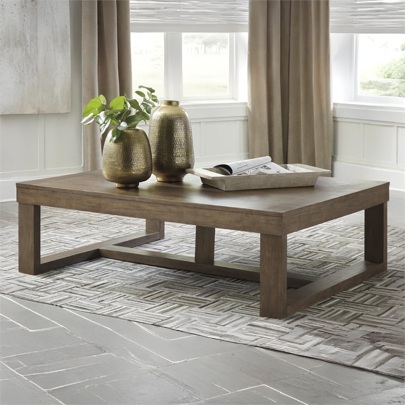 Ashley Furniture Cariton Plank Effect Bold Blocky Wood Coffee Table, Grayish Brown