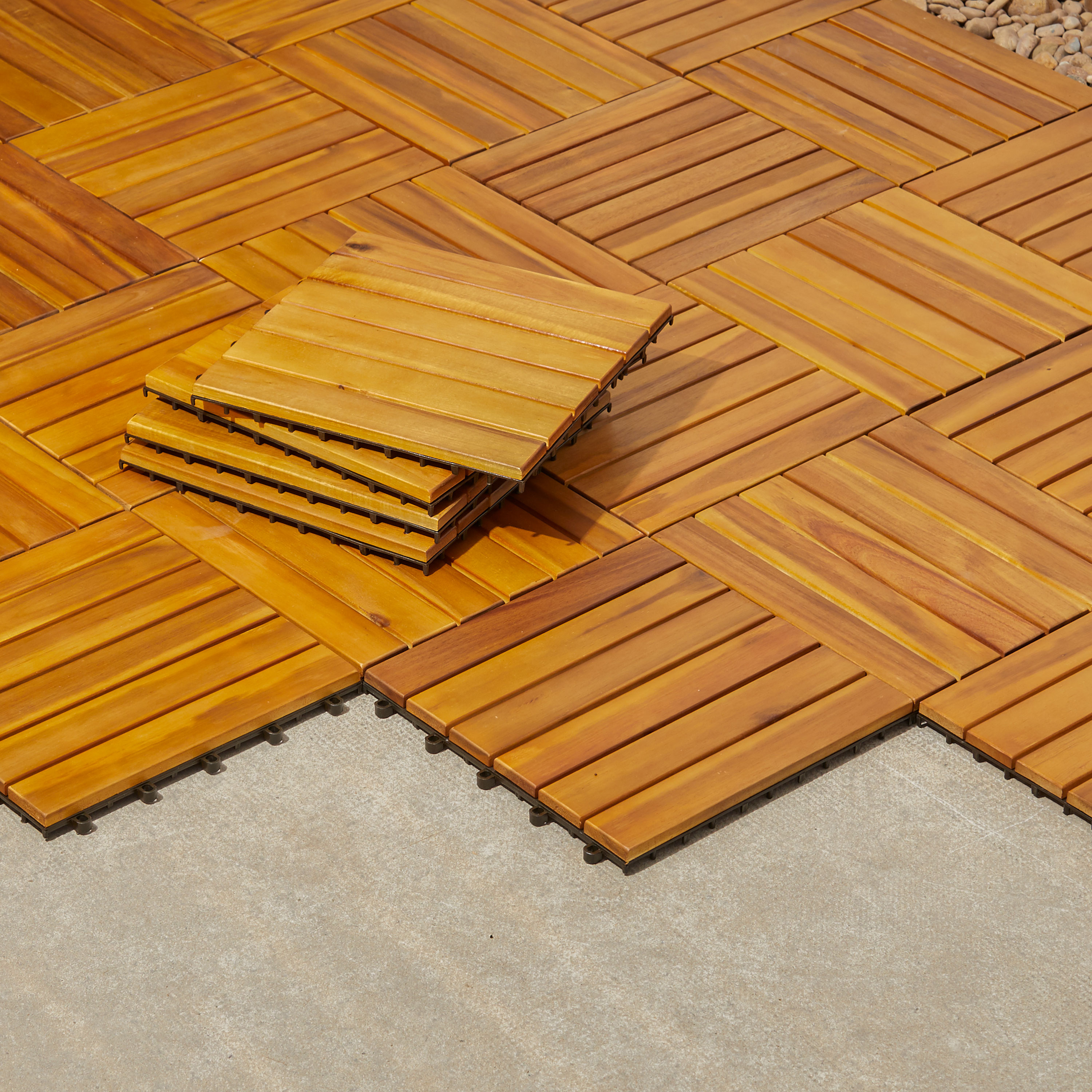 6 Slat Acacia Interlocking Deck Tile Set of 10 Tiles - image 2 of 4