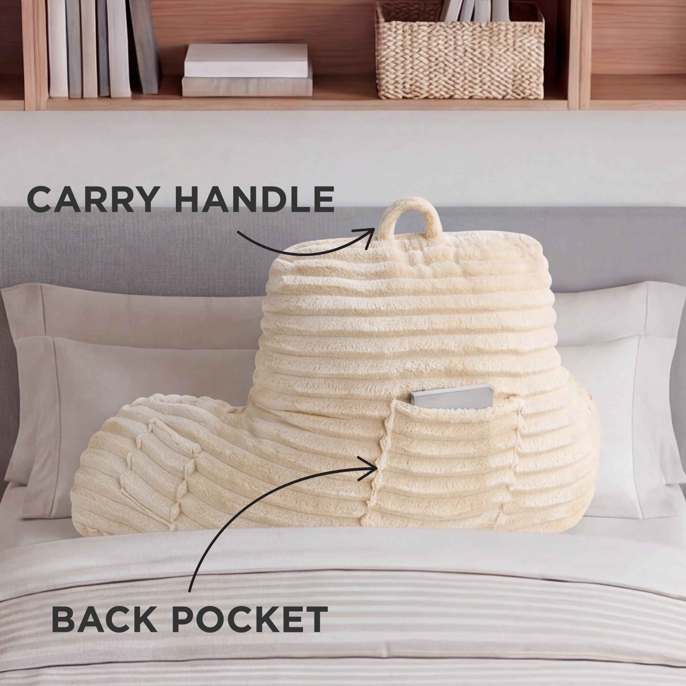 The Sheet Lab Ribbed Plush Backrest Pillow, Beige, 30" x 17" x 17"