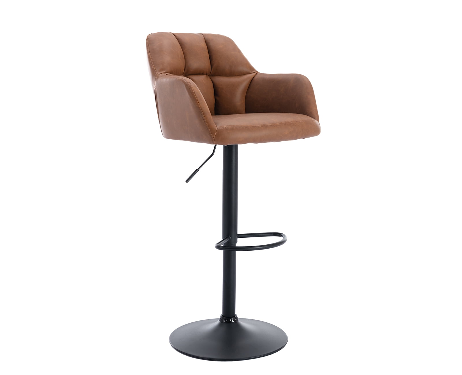 Guyou Modern Swivel Bar Stool Set of 2, PU Upholstered Adjustable Island Stool Counter Height Stool with Backrest and Metal Base for Kitchen Island Restaurant Bar, Brown