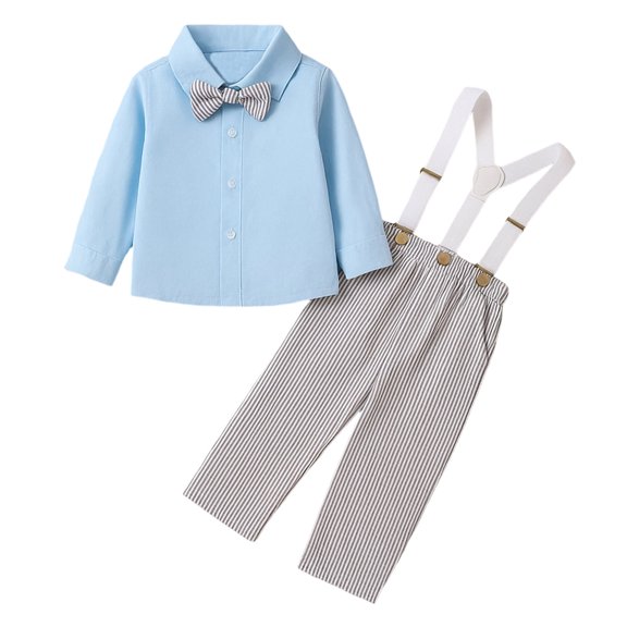 WUSUOWEI Toddler Boys 3 Piece Gentleman Formal Suit Long Sleeve Button Shirt Suspender Pants Bow Tie Wedding Birthday Party Outfit 3-4 Years